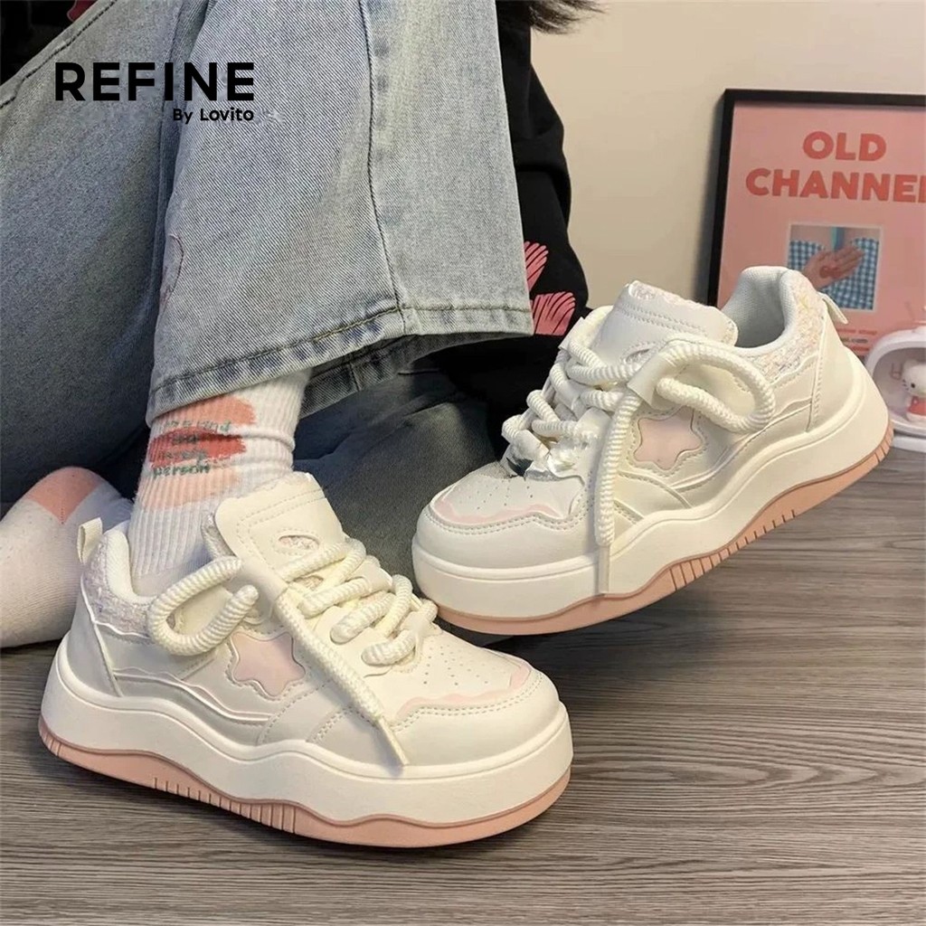 (Lovito Refine) รองเท้าผ้าใบผู้หญิงแบบสีบล็อกสไตล์ลําลอง LR24EX029 ราคา ถูกที่สุด ดีลบีเคเค แกลเลอรีภาพที่ 2
