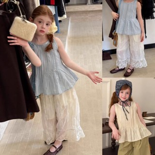 PRETTY BABY เสื้อเด็ก เสื้อแขนกุดระบาย กางเกงเด็ก กางเกงขายา…