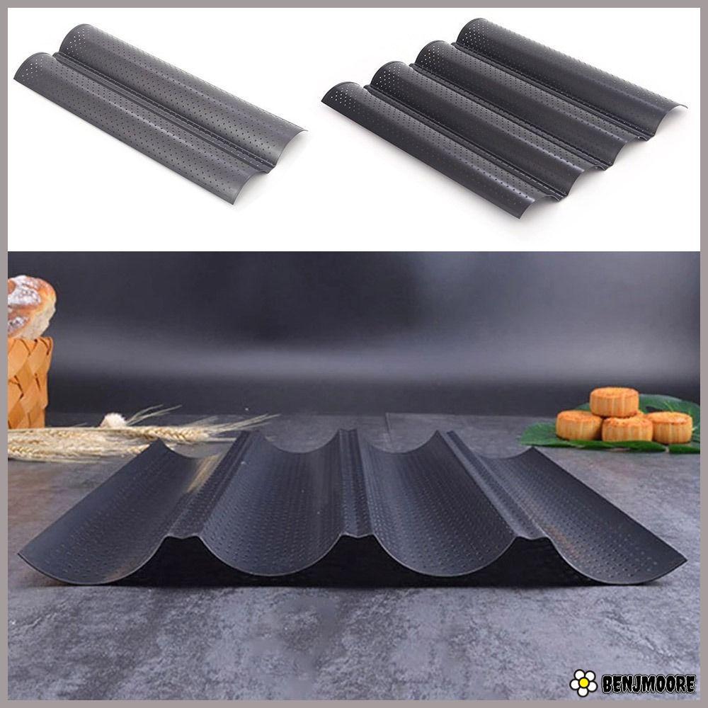 BENJMOORE แม่พิมพ์ Baguette, Bakeware Nonstick Baguette Baking Tray, Waves French Bread Toast 2/4 Gr