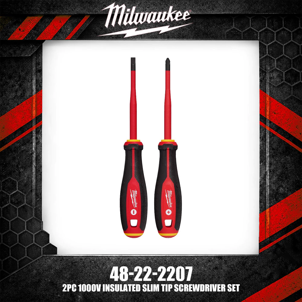 Milwaukee 48-22-222207 2PC 1000V ฉนวน Slim Tip ไขควงชุดเครื่องมือสําหรับตกแต่งบ้าน