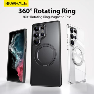BKWHALE 360° แหวนหมุนได้เคสโทรศัพท์ใสแม่เหล็กพร้อมขาตั้งสําหรับ Samsung Galaxy S26 S24 Ultra S25 Ultra S23 + S24 + S23 Ultra S25+ S24+ S26+ ปลอกเคลือบโปร่งแสง