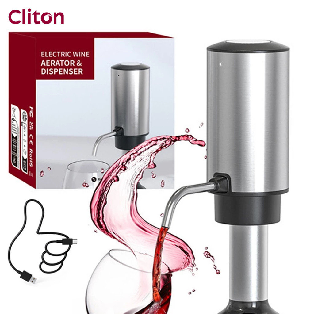 Cliton ขวดเหล้าไวน์ไฟฟ้า Type-C ชาร์จ Quick Sobering ขวดเหล้าไวน์อัตโนมัติ Aerator Pourer สําหรับบาร์ห้องครัว