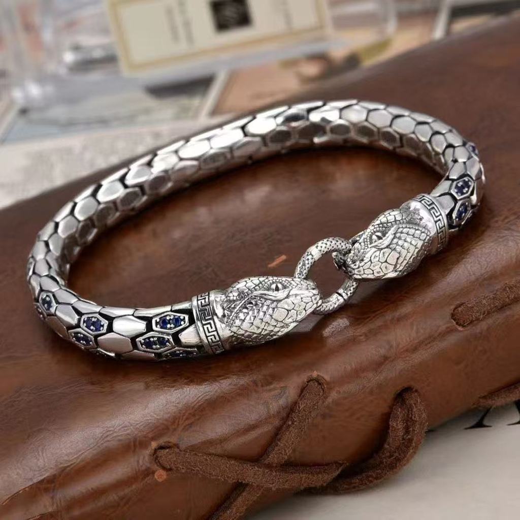 Blue-style silver-plated new double-snake blue diamond bracelet, personalized for men and women, zod
