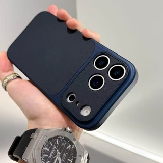 Navy Blue Luxury Liquid Silicone Large Window Premium PU Leather Color-Blocking iPhone Case Change To iPhone 17 Pro Max 16 15 14 Pro Max 13 12 11 Pro Max Shockproof Anti-fingerprint Case iPhone 17 Pro Full Cover