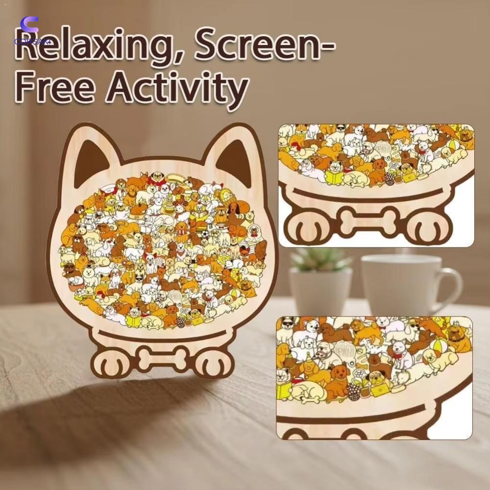 CORSAKI Dog Wooden Jigsaw Puzzle, with Dog Silhouette Frame 135 ชิ้นปริศนาสุนัข Morandi, เครื่องประดับปริศนาสุนัข DIY รูปร่างสุนัขน่ารักของเล่นเพื่อการศึกษาไม้