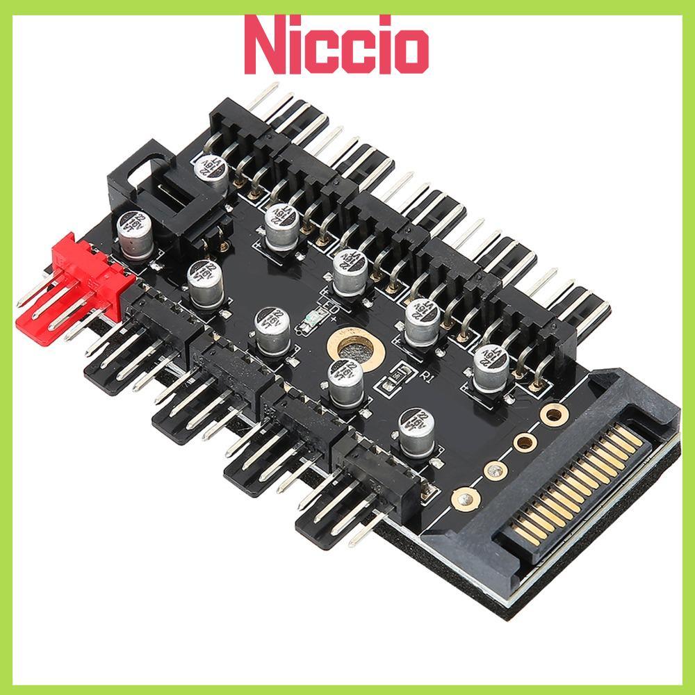 NICCIO PC Chassis Fan Hub, 4Pin SATAs Interface เครื่องควบคุมอุณหภูมิคอมพิวเตอร์, แบบพกพา 10 พอร์ต C