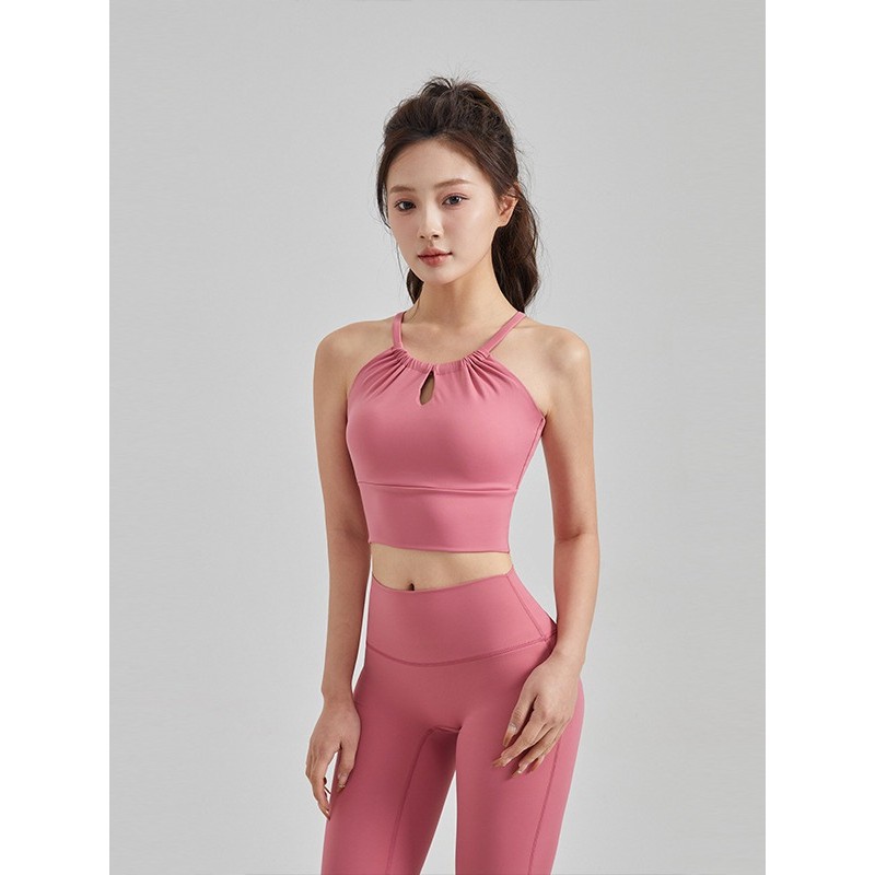 เสื้อผ้าโยคะ Camisole Fixed Chest Pad Halter คอกีฬาชุดชั้นในกันกระแทก Quick-Drying Fitness Bra ybl4.