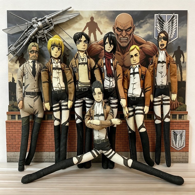 28 ซม.โจมตีTitan Levi Ackerman Eren Jaeger Armin Arlert Hange Zoeคอสเพลย์ตุ๊กตาตุ๊กตาบทคัดย่อรูปตุ๊กตาของเล่น