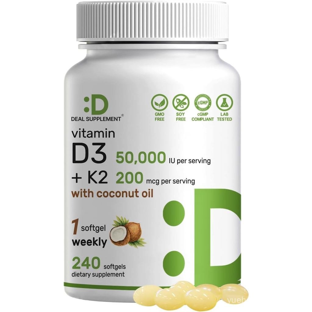 ข้อเสนอ D3 50000 IU + K2 MK7 200mcg Softgels 240 Count | 2ใน1 คอมเพล็กซ์กับน้ํามันมะพร้าวบริสุทธิ์ |