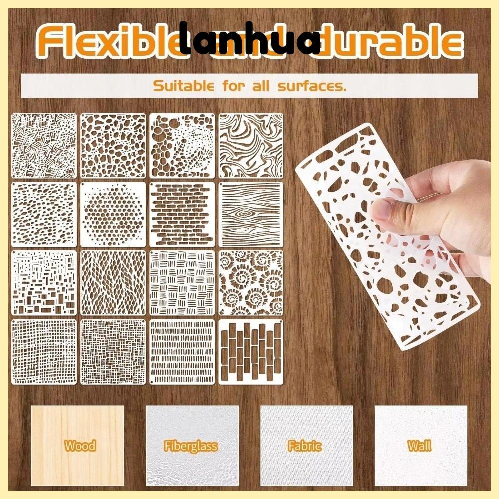 LANHUA 16pcs Craft Stencils, Hollow-out Reusable ภาพวาด Stencils, Creative Textured Layered Drawing 