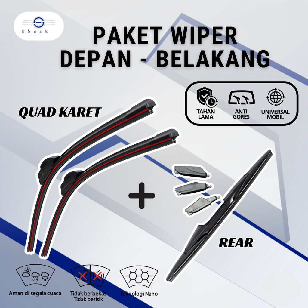 Universal Car Quad Blade Wiper Economy Package พร้อมด้านหลังสะอาดโดยไม่มีเครื่องหมายน้ํายางพรีเมี่ยม