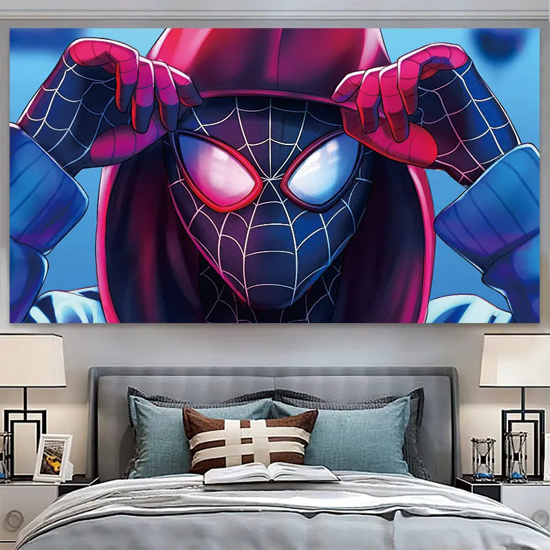 Marvel Spider-Man ผ้าพื้นหลัง ins ผ้าแขวนข้างเตียง ผ้าติดผนังวันเกิด หอพัก Iron Man Avengers