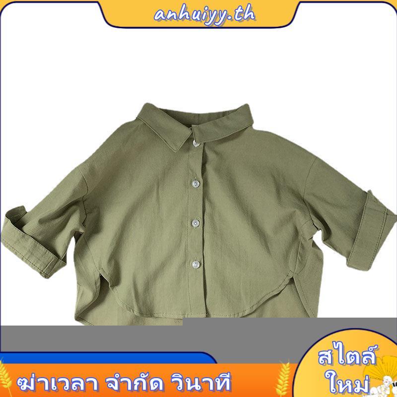 เสื้อเชิ้ต ผ้าฝ้าย และผ้าลินิน ทรงหลวม แฟชั่นฤดูใบไม้ผลิ และฤดูใบไม้ร่วง สไตล์เกาหลี สําหรับเด็กผู้ช