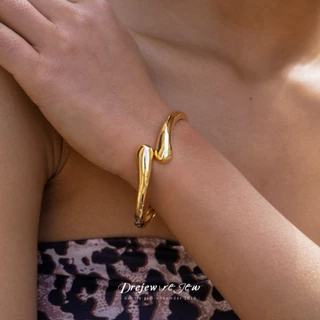 DREJEW สร้อยข้อมือผู้หญิง โลหะผสมทองเงินโทน รูปโค้ง ขัดเงา สไตล์มินิมอล เครื่องประดับ
