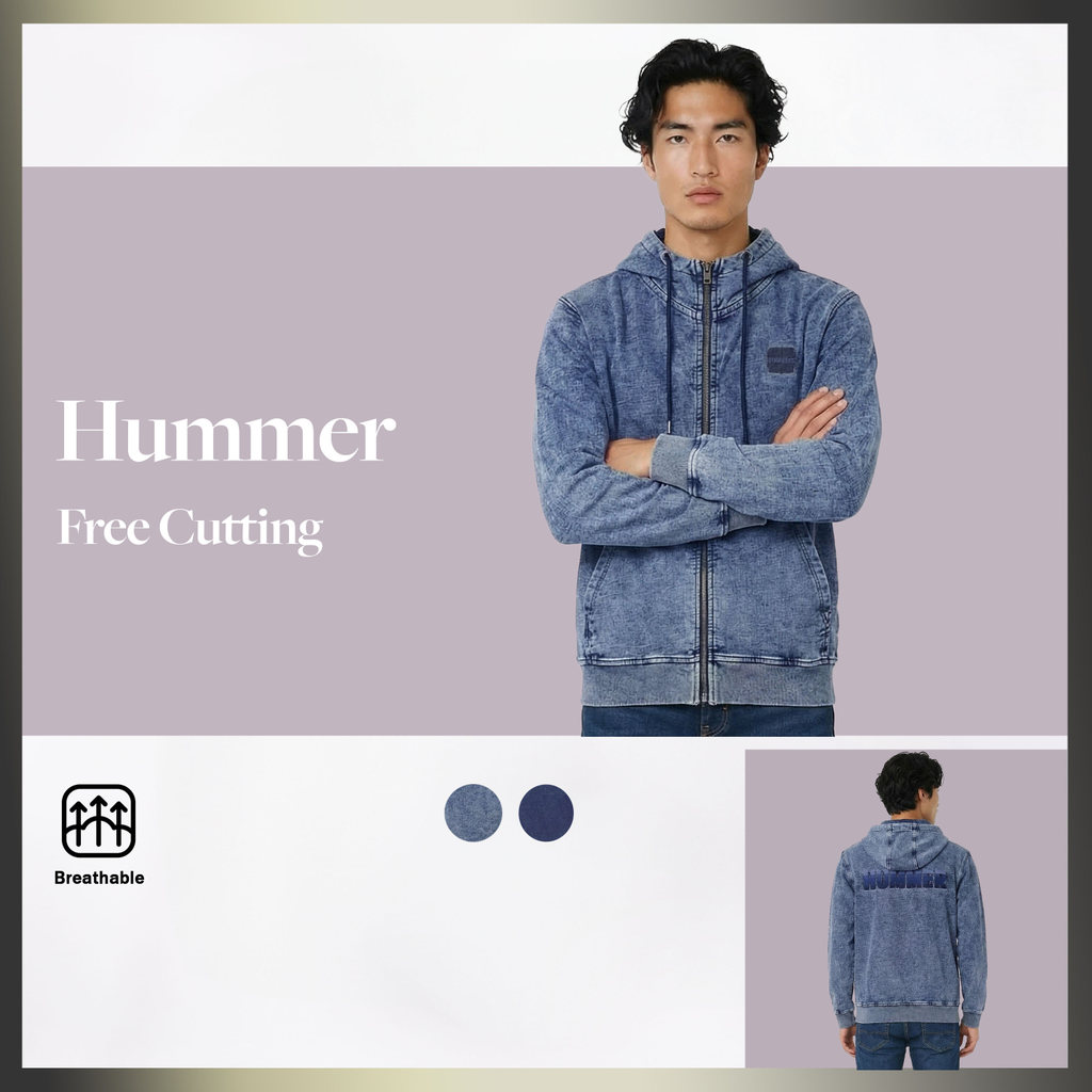 HUMMERBaju Jacket Hoodie 100% Cotton Denim Design Saiz S-2XL H0028