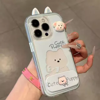 ลูกสุนัขน่ารักเหมาะสําหรับ แอปเปิล 17โปรแม็กซ์ เคสโทรศัพท์ ไอโฟน16/15 ขาตั้งการ์ตูน 14/13 คู่