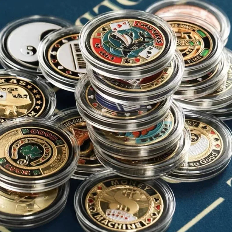 Lucky Coin Texas Hold'em Chip Texas Hold'em Round Lucky Coin Metal Chip Gift Press Banker Position C