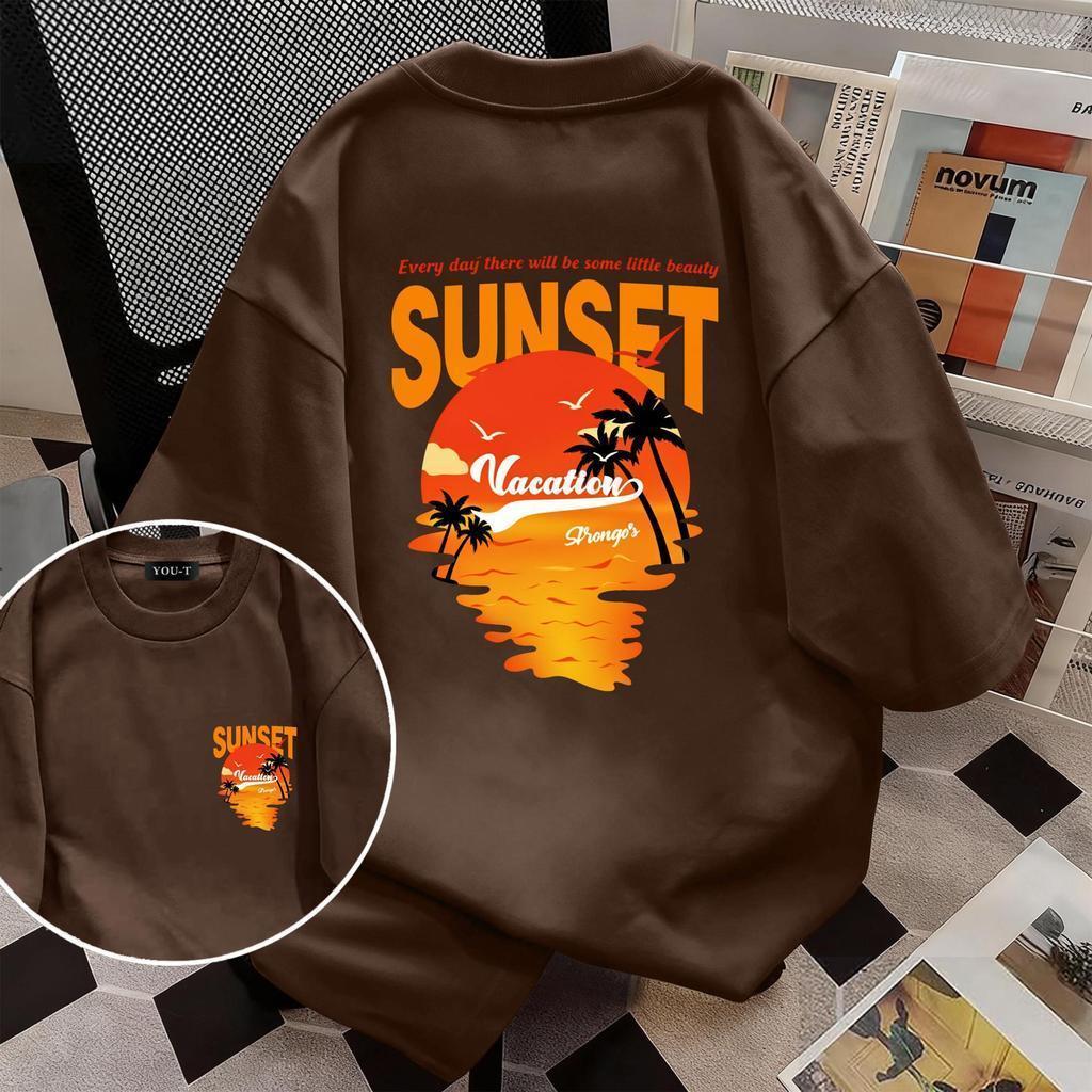 Top.basic🔥เสื้อยืดผ้าคอตตอน  “SUNSET” ทรง Oversize คอกลม แขนสั้น ผ้านุ่มสบาย ใส่ได้ทุกวัน ฤดูร้อน ไซส์ S-3XL