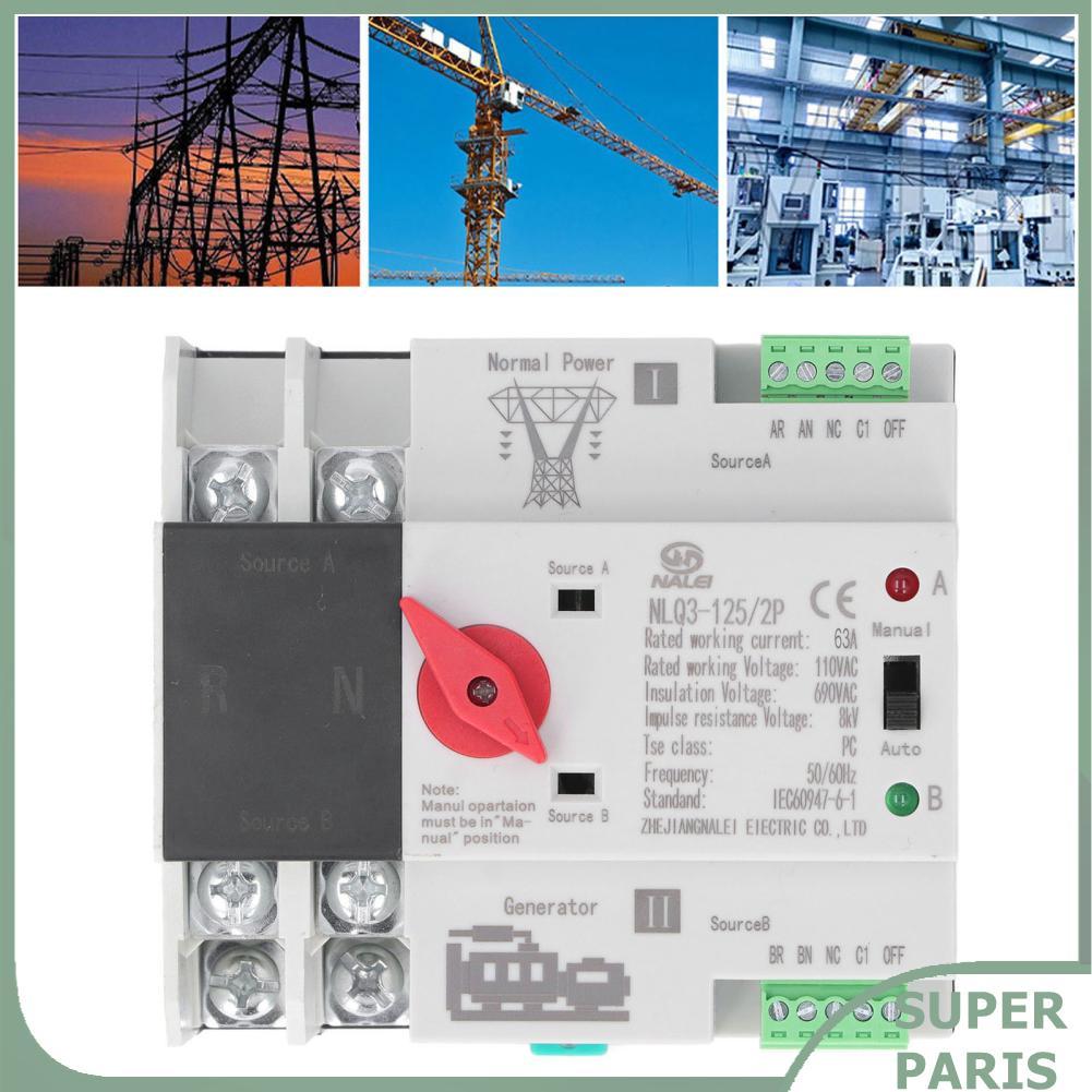 superparis Power Automatic Transfer Switch Rail Mount Changeover สำหรับระบบจ่ายไฟฉุกเฉิน 110V 63A