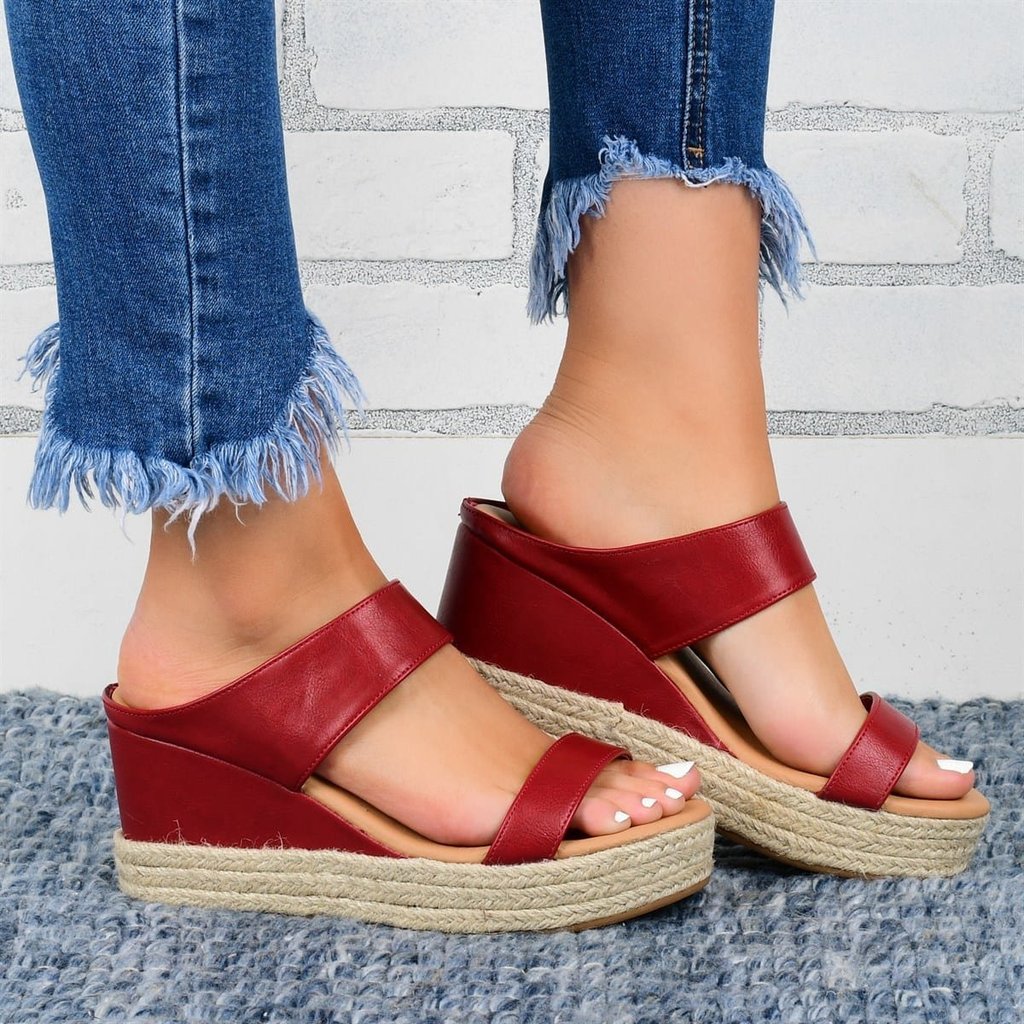 KT1 Spring/Summer Plus Size New Wedge Hemp Rope Ladies Sandals