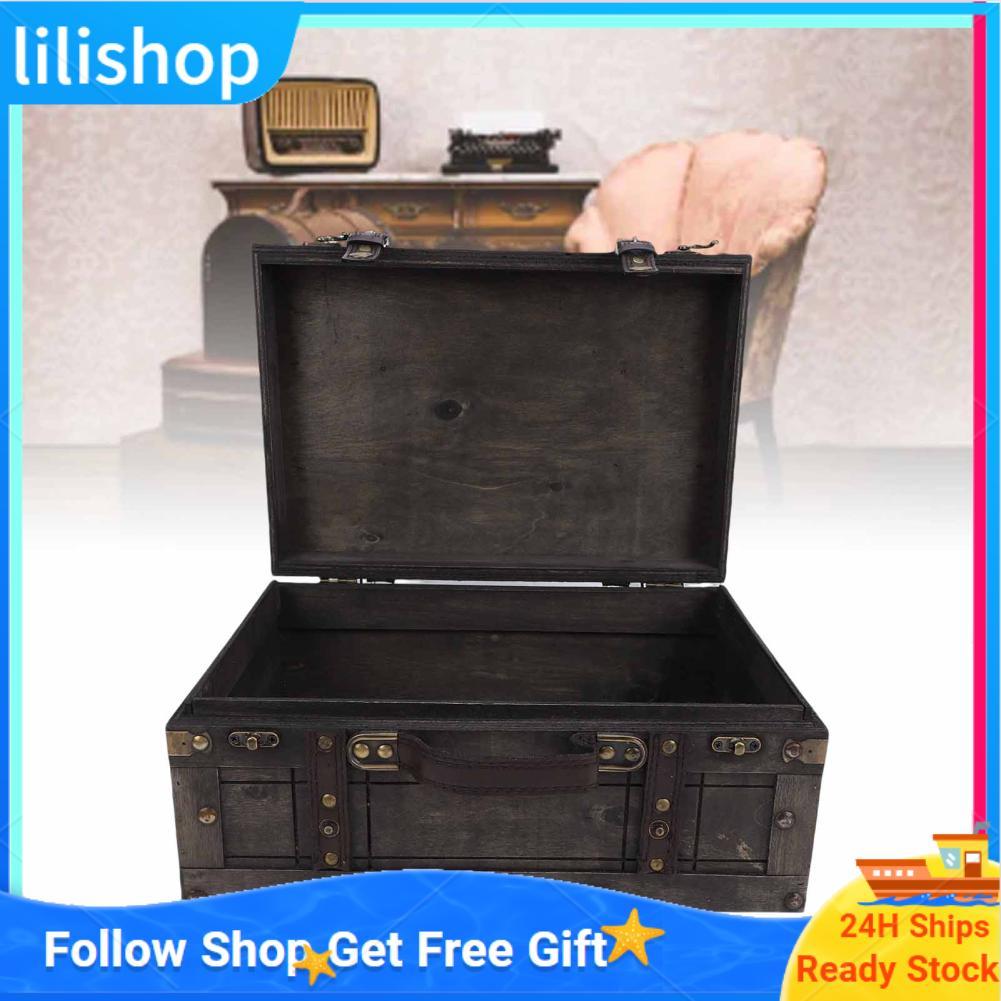 Lilishop Lilishop Oreilet ไม้ตกแต่งที่เก็บของ Trunk Vintage Distressed กล่องจับไม้หีบสมบัติกล่องโบรา