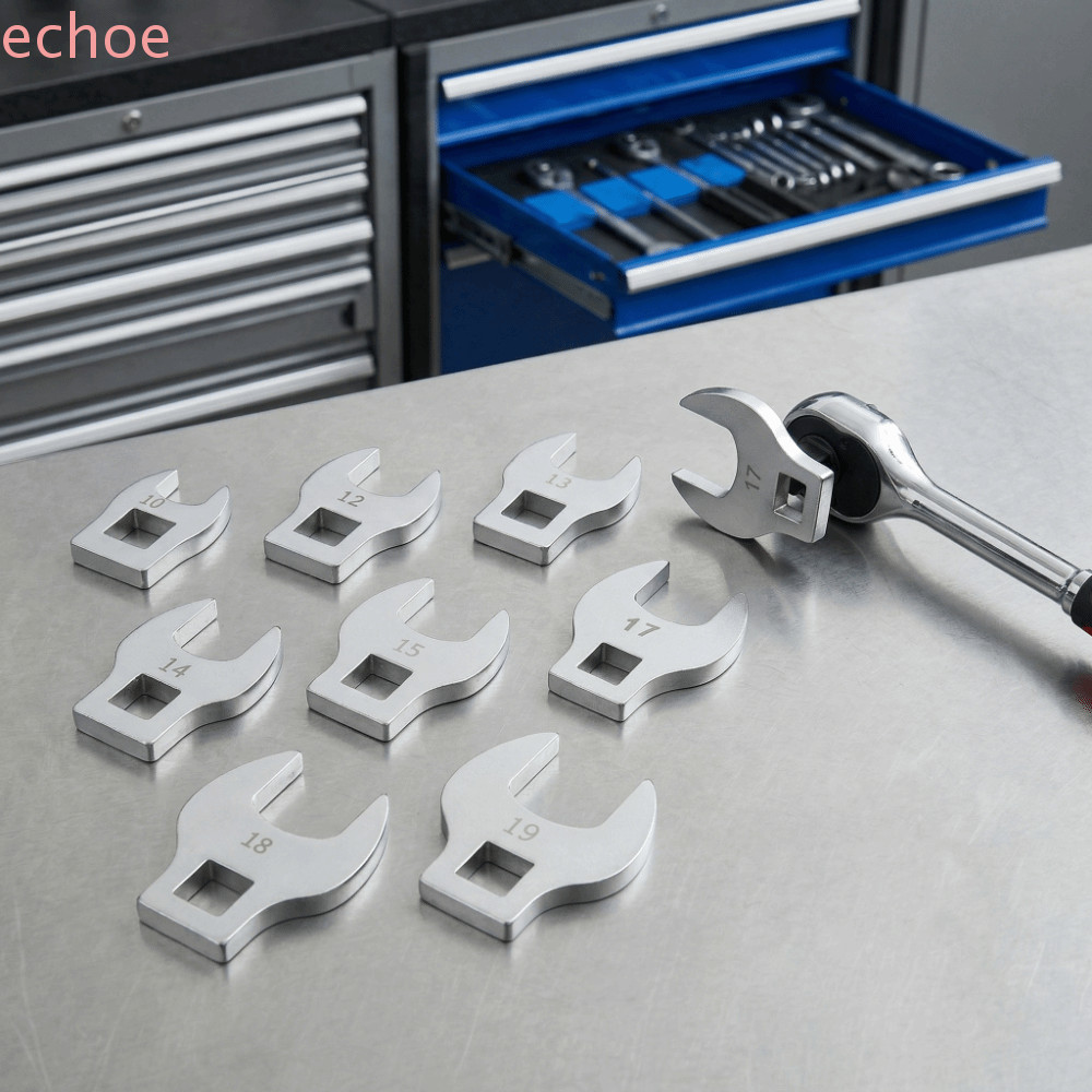 ECHOEDGE 8 ชิ้น Nut ประแจหัว, 3/8 "เปลี่ยนหัว 10-19 มม.Crowfoot ชุดประแจ, ใช้งานร่วมกับ Professional Movable หัวเปิด End Spanner Ratchet ประแจพื้นที่แน่น