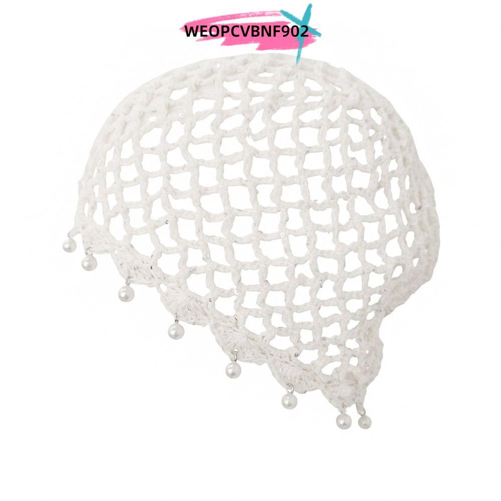 หมวกcrochet breathable Bohemian pearl fringed beret สำหรับผู้หญิงในฤดูร้อน