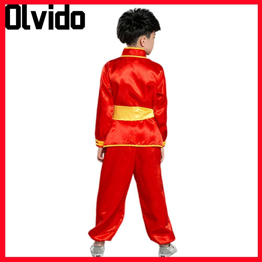 ชุด OLVIDO Wushu,ชุดกังฟูแขนยาวแบบดั้งเดิม,แฟชั่นพร้อมเข็มขัด Wushu Performance ชุดศิลปะการต่อสู้เด็