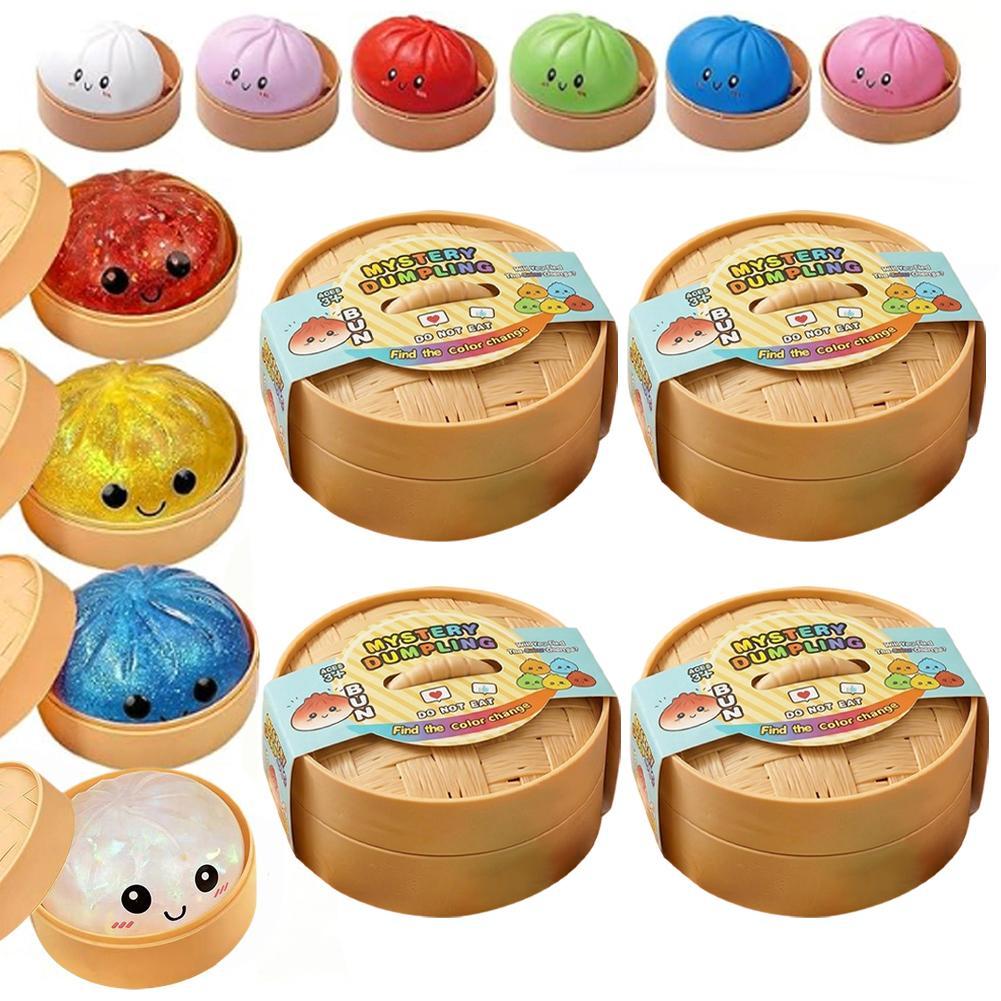 Dumpling Bundle 4 ชิ้นชุด Giant Dumpling Sensory Squishy ของเล่นชุดของขวัญ Mega Soft Squeeze ของเล่นน่ารักความวิตกกังวลบรรเทา Fidget พร้อมกล่อง Steamer Decompression Dough สําหรับผู้ใหญ่และเด็ก