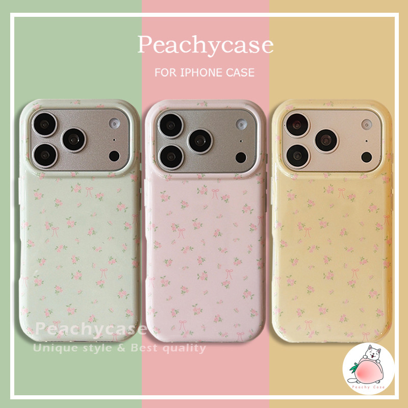 INS Bowknot ดอกไม้ดอกไม้เคสโทรศัพท์สําหรับ iPhone 17 16 15 14 Pro Max 13 17promax Big Hole Shatterproof ป้องกัน IMD Hard ปลอกปกหลัง