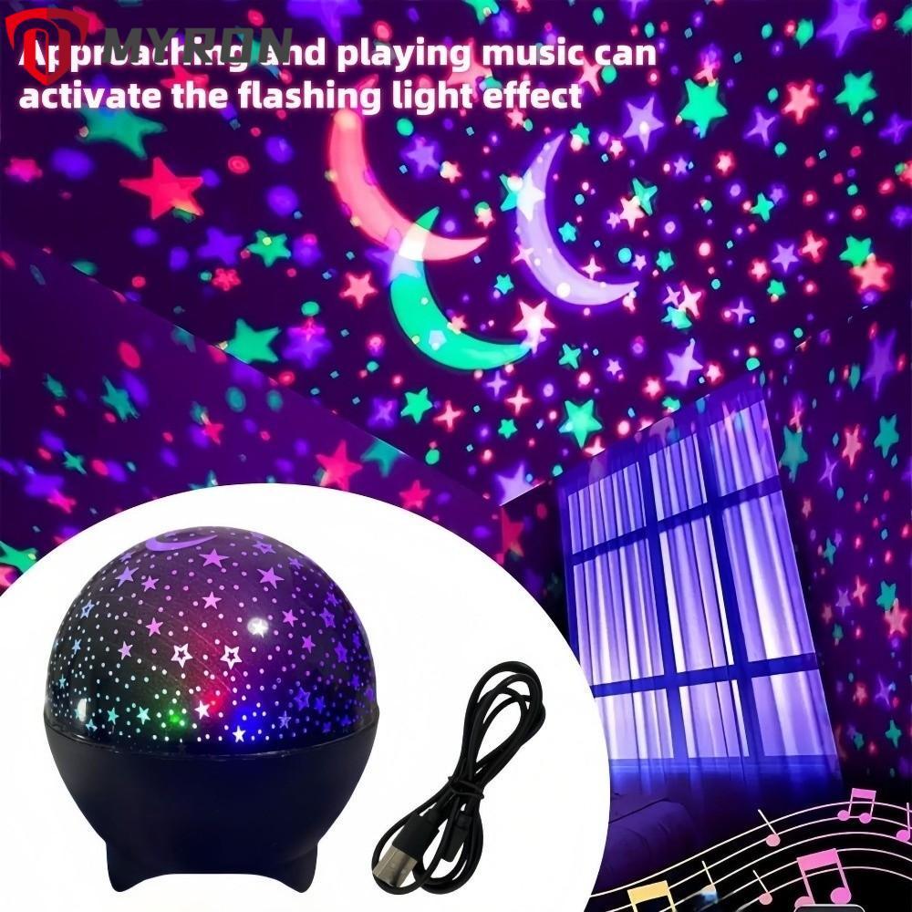 MYRON โคมไฟไฟกลางคืน, หมุน Star Sky USB Powered Star Projector, หลายสี PE Cover Moon Projector สําหร