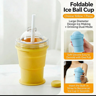 CETAKAN ES BOLA LIPAT - Gelas Silikon 2-in-1, Food Grade, Bisa Buat Es Wiski & Minuman, Cetakan Es Besar, Praktis Bawa Travel