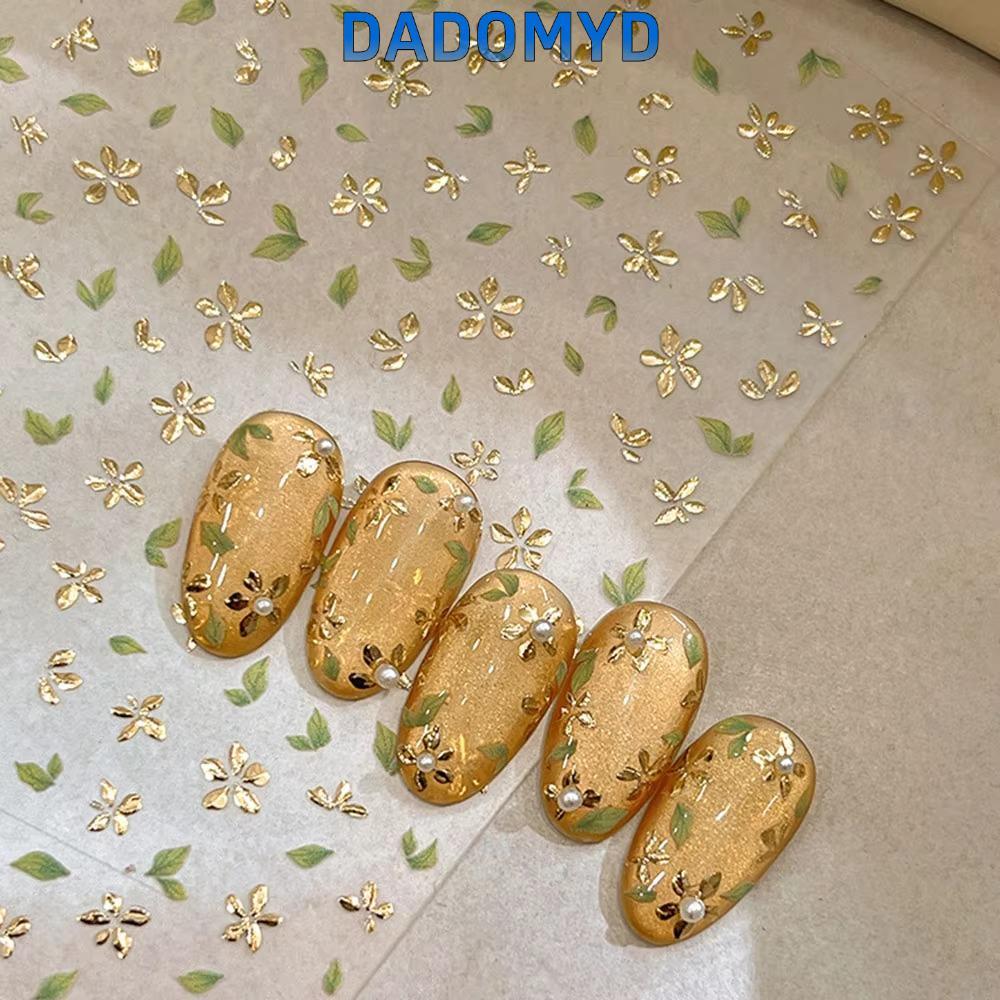 DADOMYD สติ๊กเกอร์ติดเล็บ, ห้ากลีบดอกไม้ Bronzing ฤดูใบไม้ผลิดอกไม้ถ้วยสติกเกอร์, 2025 Backing Blossom กาว Golden Leaf Nails Decals
