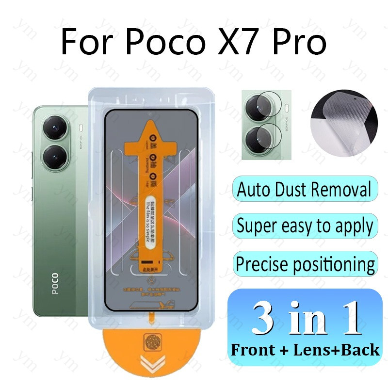 3 In 1 ฟิล์ม ฟิล์มกระจก Poco X7 Pro One-คลิกกระจกนิรภัยป้องกันหน้าจอป้องกันฝุ่นฟรีสําหรับ Poco C85 C