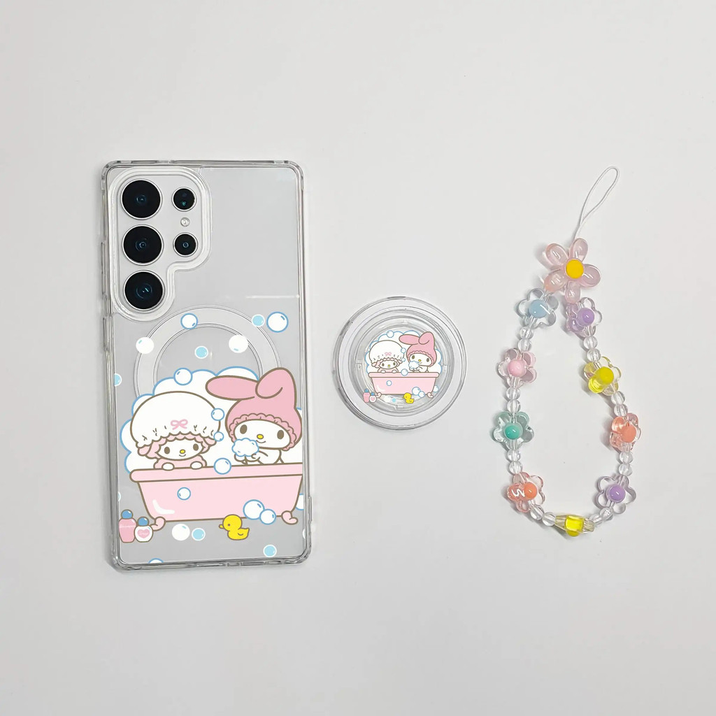 สําหรับSamsung s26 Ultra S25 FE S25 UltraกรณีS24 Ultra S24 FEน่ารักการ์ตูนแม่เหล็กS23 ultra Hard Shell s22 ultra S25 plusโปร่งใสโบว์ดอกไม้แมว