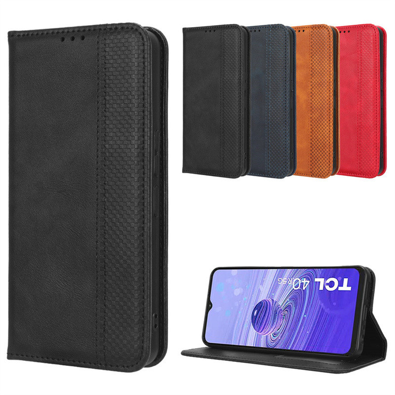 เหมาะสําหรับ TCL 40R เคสโทรศัพท์การ์ด TCL 40R 5G โทรศัพท์ซองหนังแม่เหล็กพลิกรูปแบบ Retro การค้าต่างป