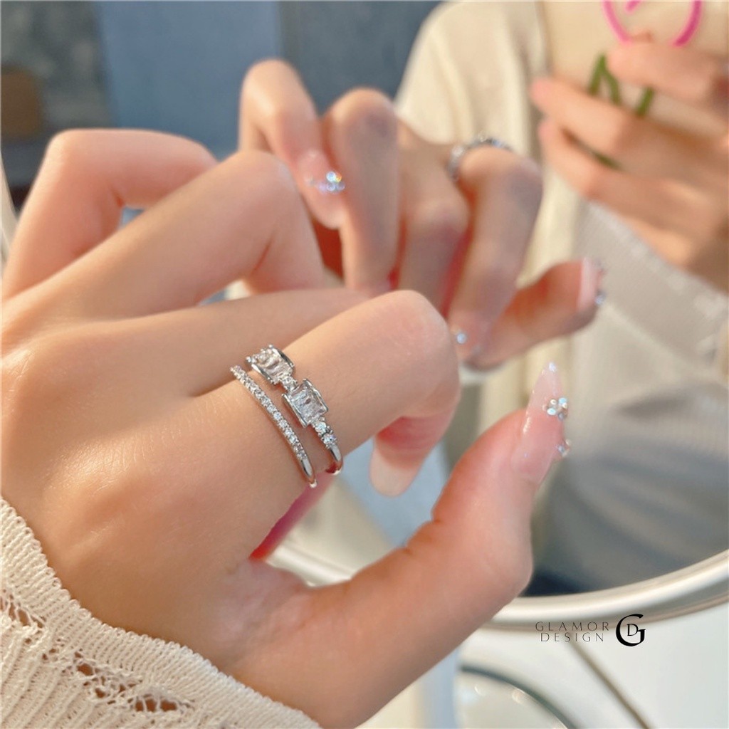 GLAMOR NIGHT LIGHT แหวนเงิน925แท้ Cubic Zirconia ส่องประกายดั่งแสงจันทร์ ดีไซน์โมเดิร์นเส้นเรียบหรู J034