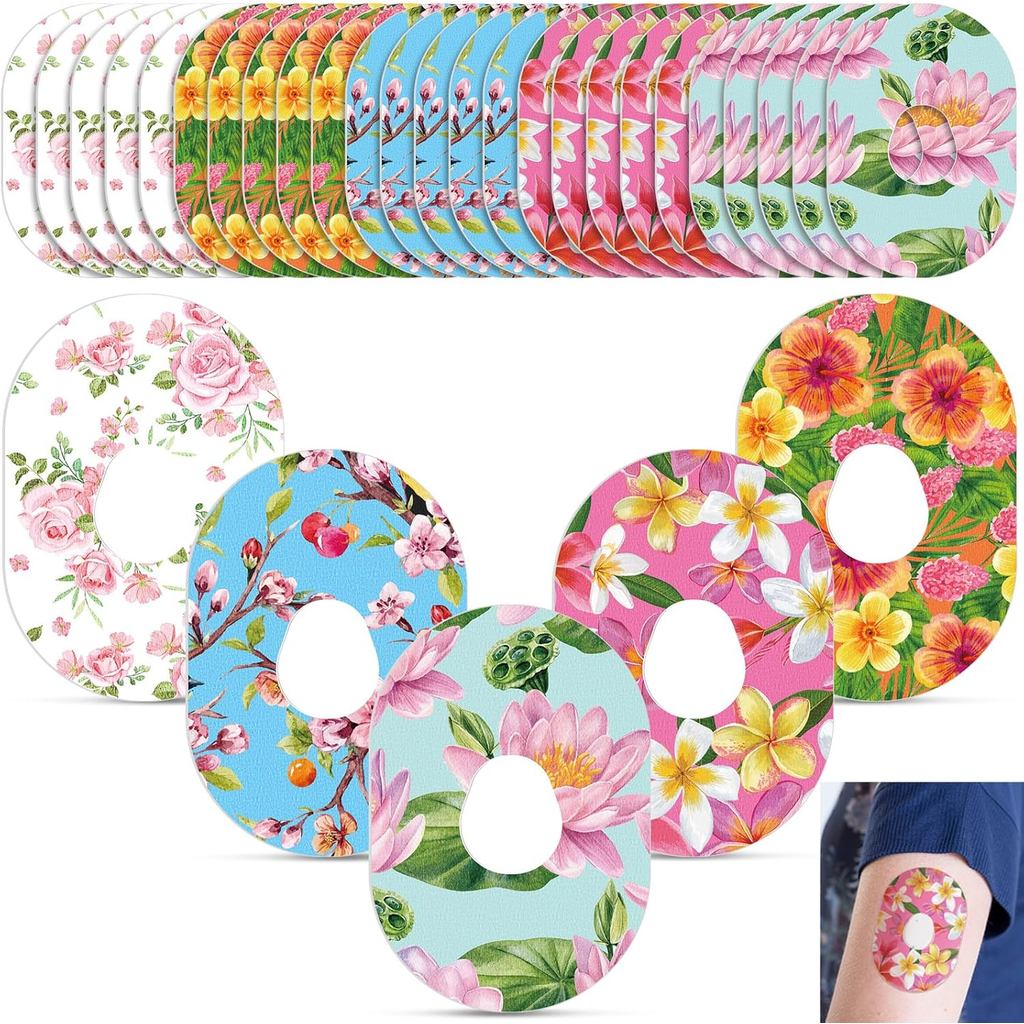 25Pcs Adhesive Patch Compatible with Dexcom G7| G6 Sweatproof Colorful Floral Variety Pre Cut