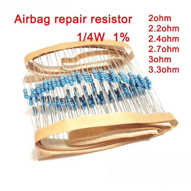 100PCS 1/4W 1% ความต้านทานฟิล์มโลหะ Car Airbag repair resistor 2ohm 2.2ohm 2.4ohm 2.7ohm 3ohm 3.3ohm