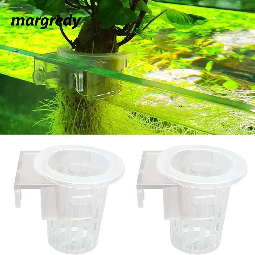 MARGREDY 2 ชิ้นแขวน Aquarium Plant Holder,พร้อมรู ABS Fish Tank Planter ถ้วย,ปรับ Aquascape ตกแต่ง H
