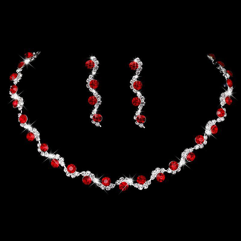 Bigapple Silver Plated Rhinestone ชุดเครื่องประดับสร้อยคอต่างหูแฟชั่น RDG