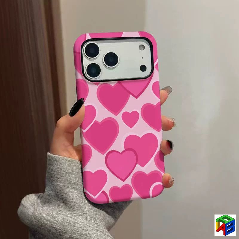 Creative เต็มหน้าจอสีชมพูรักเหมาะสําหรับ iPhone17promax เคสโทรศัพท์มือถือ 15Promax ฟิล์มสองในหนึ่งเด