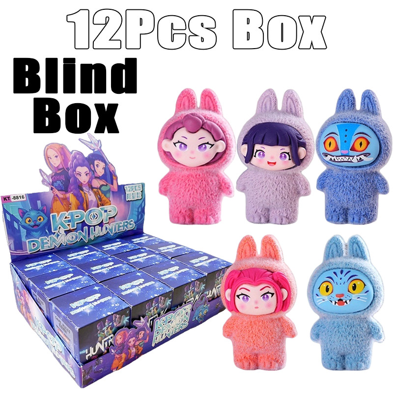 12 ชิ้นชุด KPop Demon Hunters กล่องตาบอด Rumi Zoey Mira Action Figure Demon Hunters Hairy รุ่นสะสมขอ