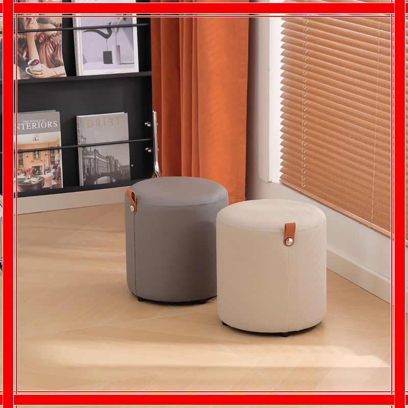 Entry stool, upholstered cat paw leather, living room low round stool, wooden shoe stool, makeup sto