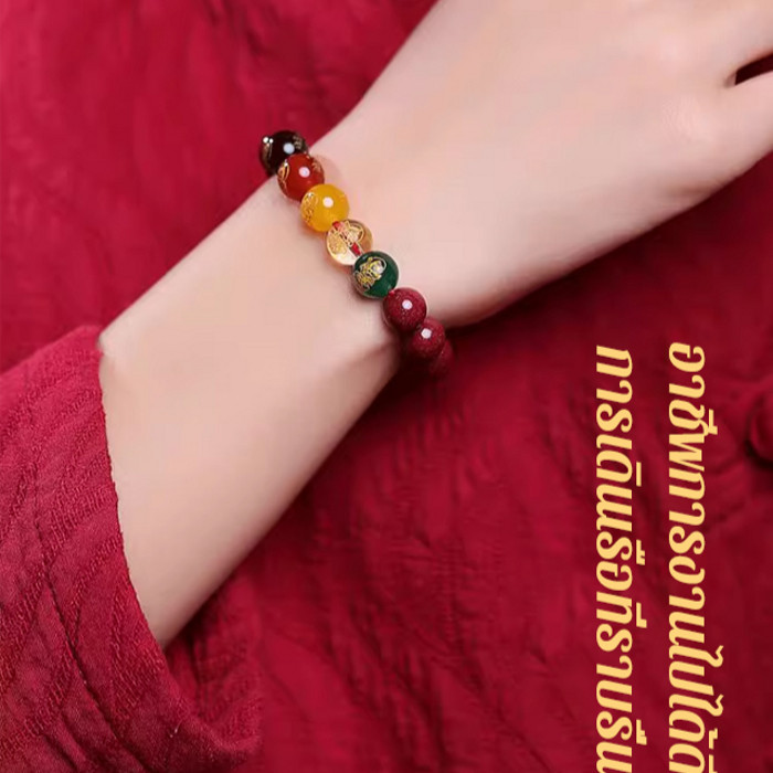 🌟จัดส่งรวดเร็ว🌟สร้อยข้อมือเทพเจ้าแห่งความมั่งคั่งห้าทิศ ชาดโชคดี เสริมความร่ำรวย/สร้อยข้อมือโชคลาภ Cinnabar สร้อยข้อมือสำหรับผู้ชายและผู้หญิง (8มม-10มม) - รูปที่ 3