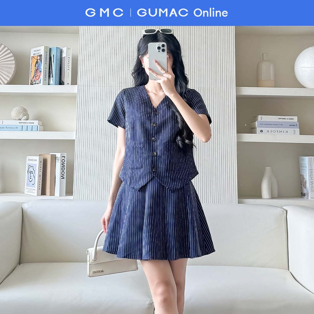 ชุดเดี่ยว เสื้อยาวปานกลางแฟชั่นคอปก GUMP LAF0722 - กระโปรงพลีทพร้อมกางเกงซับใน GUMP LVF0721