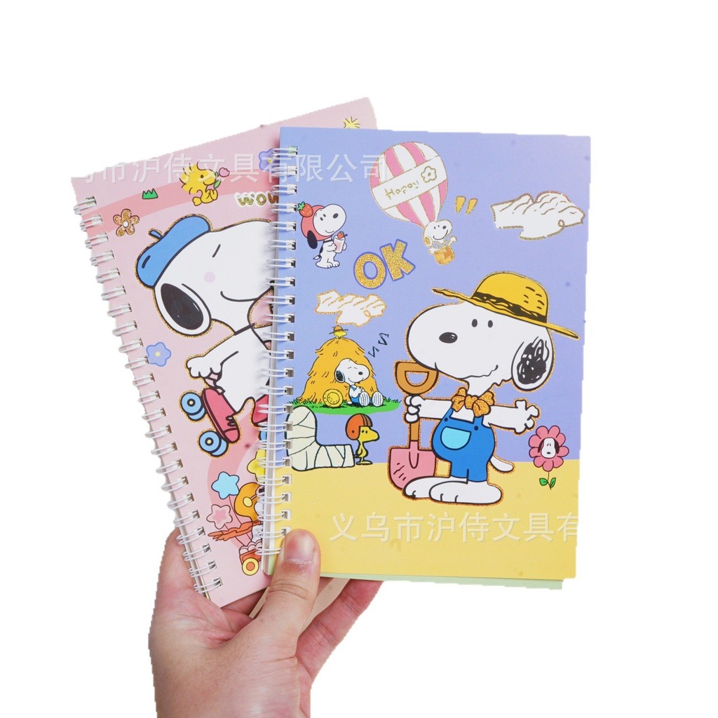 น่ารัก Snoopy A5 Coil Notebook การ์ตูนหน้าสีแนวนอน Line คู่มือนักเรียนเขียนโน๊ตบุ๊ค Notepad แหล่ง