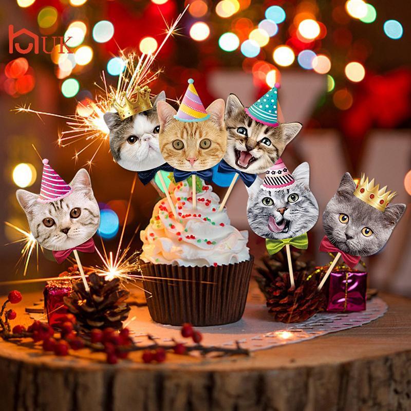 UK 8pcs Cat Cupcake ตกแต่งแมวน่ารักธีมวันเกิดเค้ก Topper กระดาษขนมตกแต่ง TH