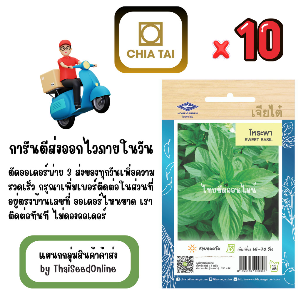 เจียไต๋ CTOP x 10 เมล็ดผักซองเจียไต๋ โหระพา สินค้ายกแพ็ค