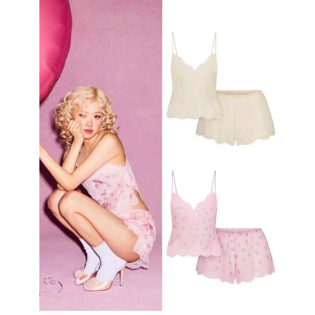 Skims 情人节 ROMANCELACECAMISHORTSET真丝短款套装